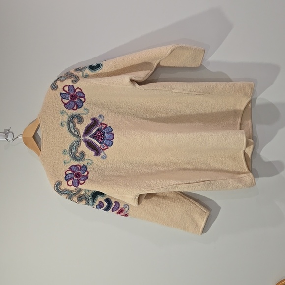 Retro 80's/90's Brocade Embroidered Cream Wool Jacket - Picture 10 of 15